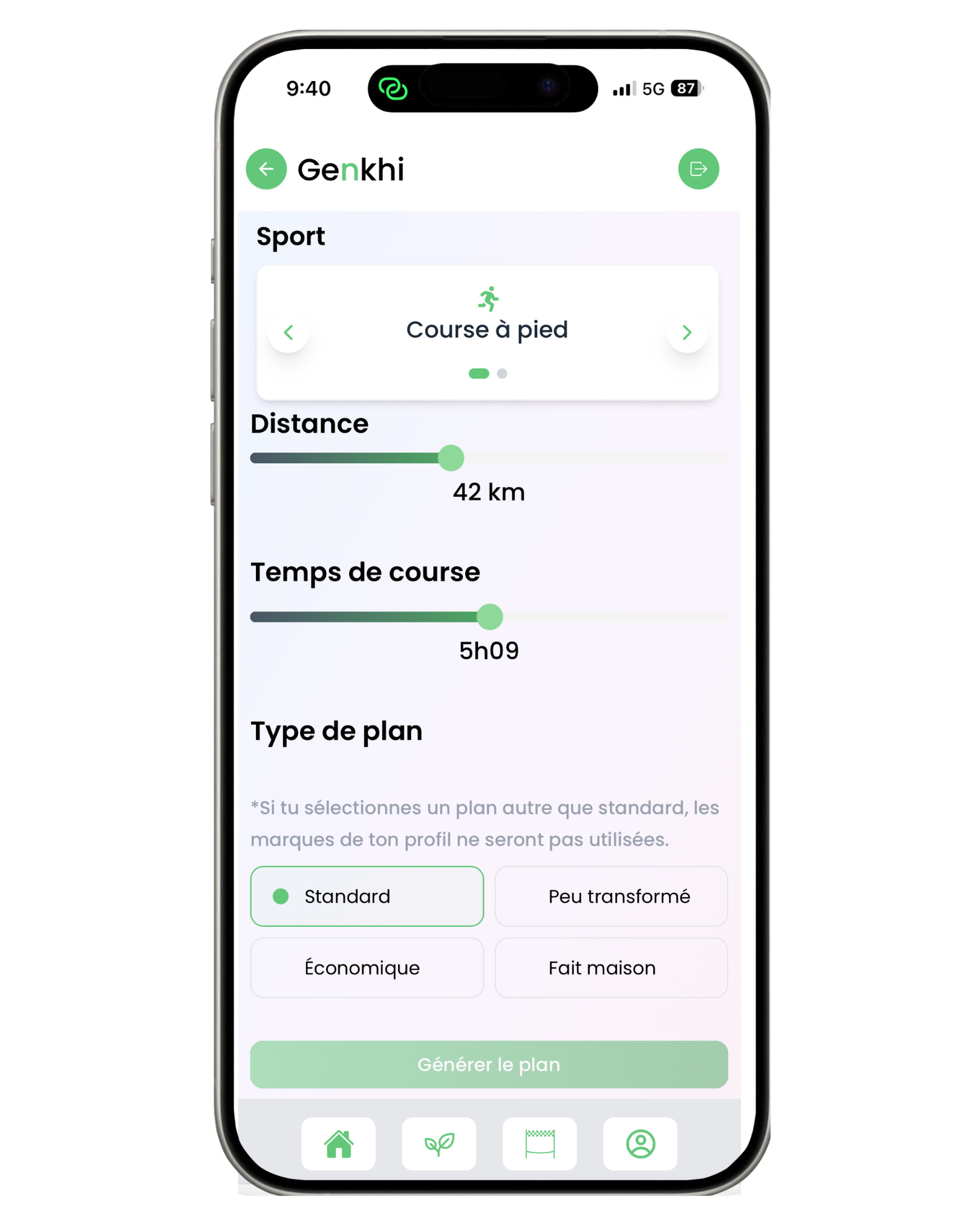 Genkhi permet la création de plans de nutrition personnalisés.